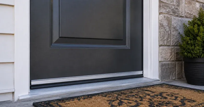 technician replacing worn door weatherstripping in Courtice home
