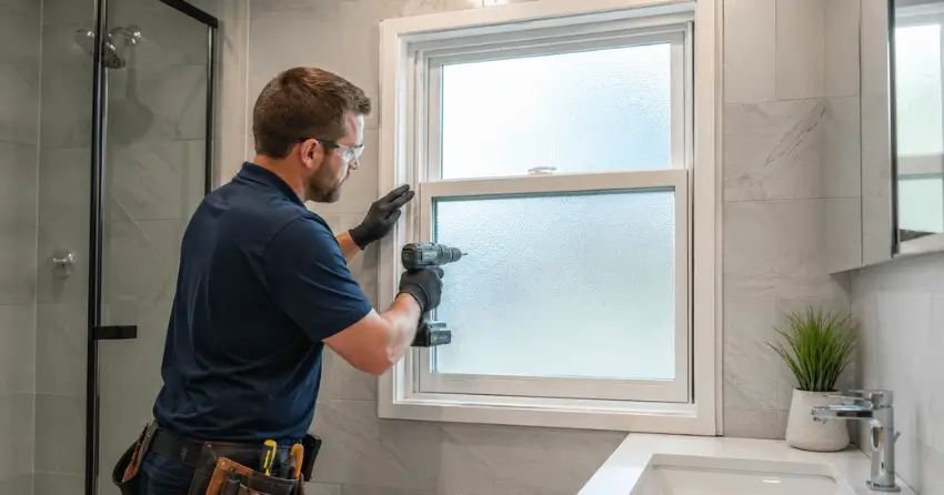 frosted glass installation bathroom window in Courtice