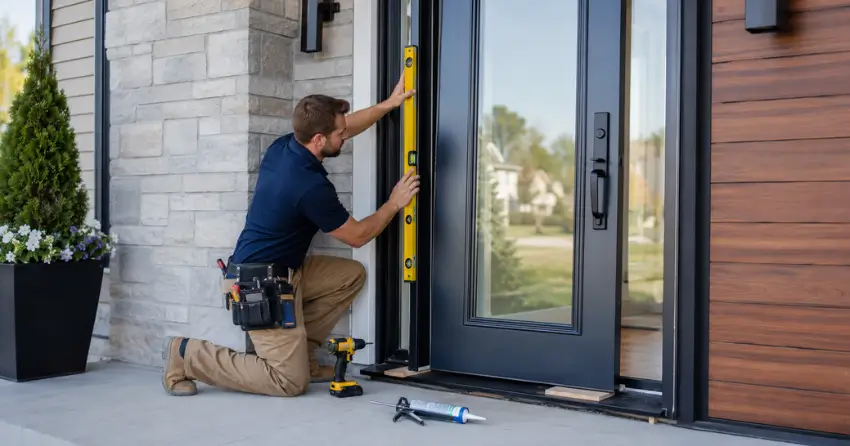 glass outside door installation with energy-efficient double-pane glazing in Courtice