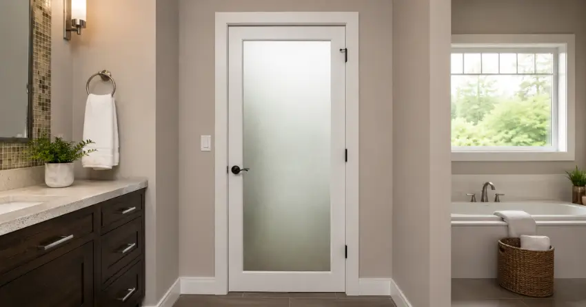 frosted glass panel bathroom door installed in a Courtice home