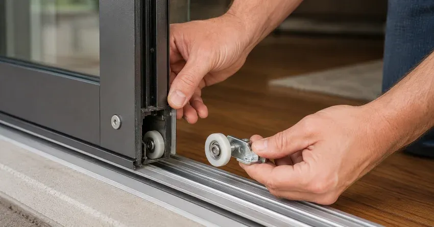 sliding door alignment Courtice technician adjusting roller track
