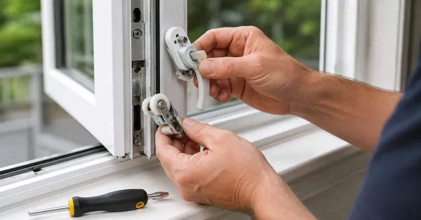 technician performing broken window repair Courtice on a sliding window