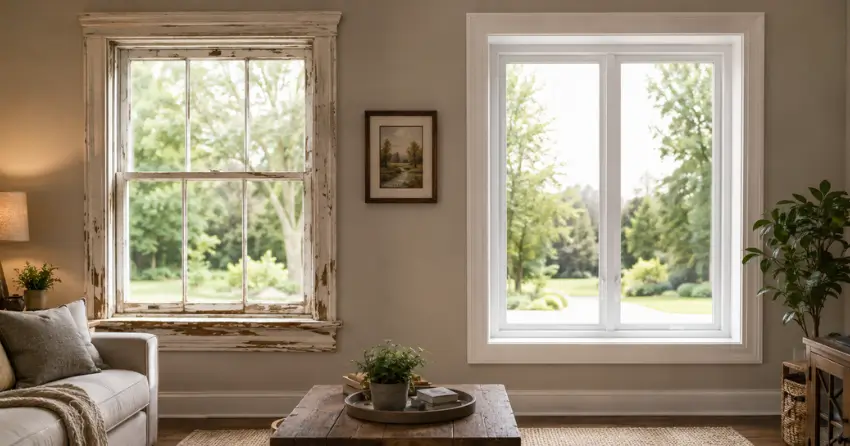side by side comparison of old and new window in Courtice