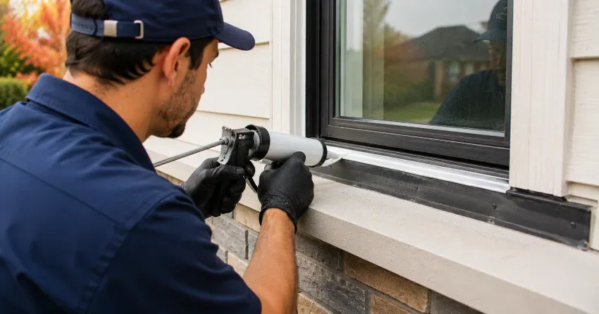 technician inspecting window flashing for leak source in Courtice